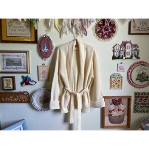 70's vintage 100% acrylic cream ribbed plus size bell sleeve cardigan sweater wi